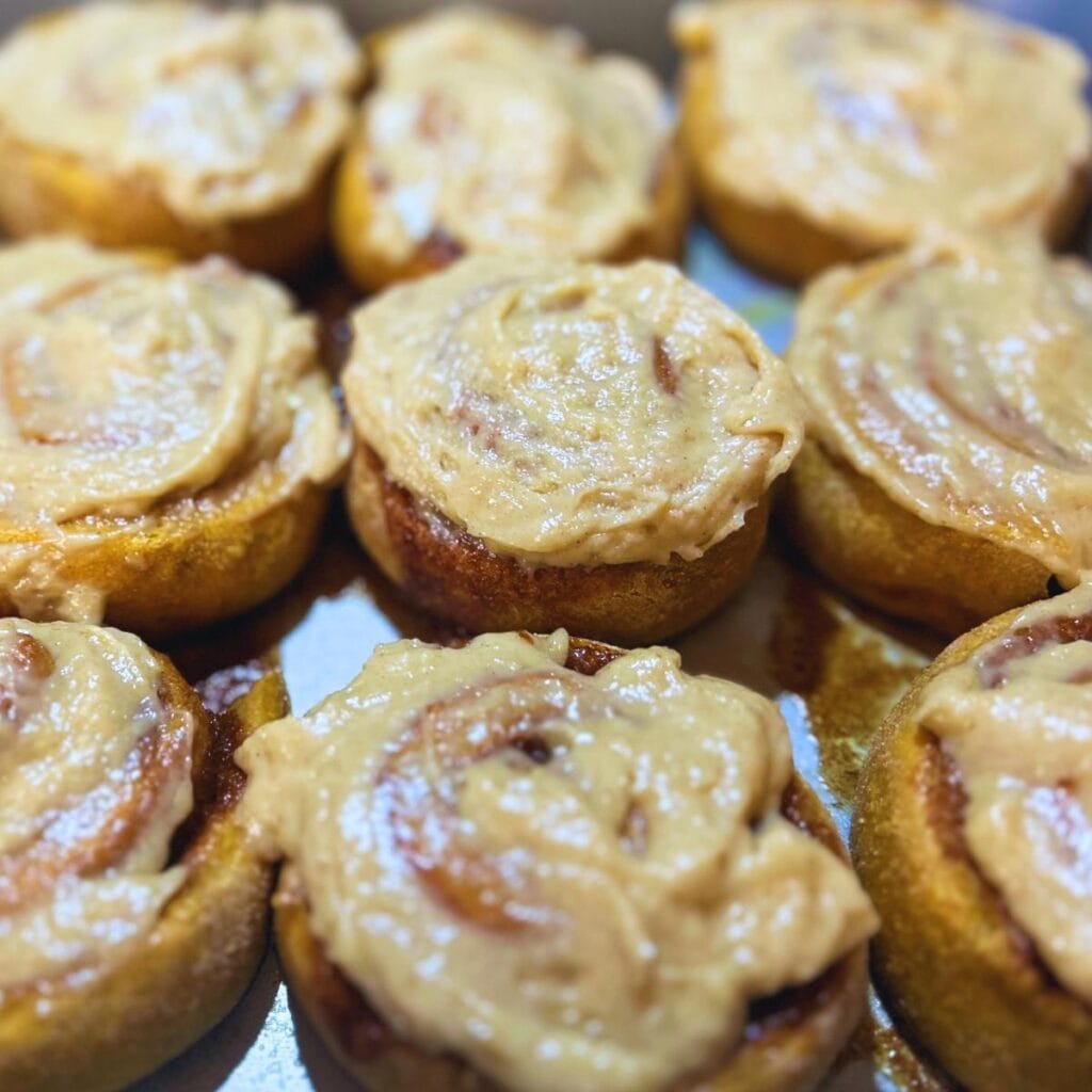 Pumpkin Cinnamon Rolls made with fresh milled flour