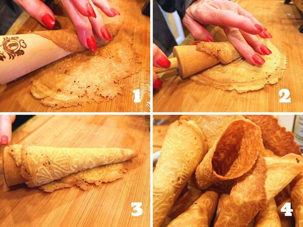 steps for rolling krumkake cookies