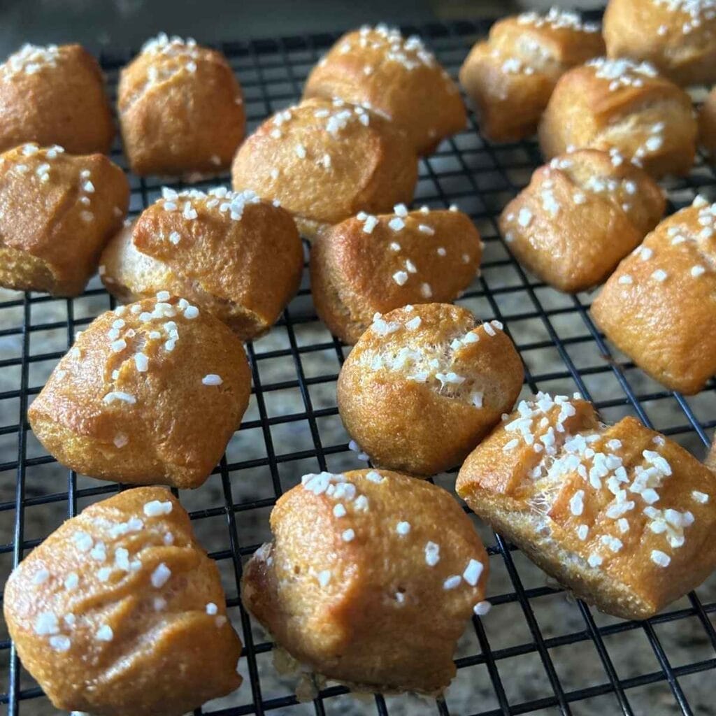 Sourdough Soft pretzels bites made with fresh milled flour