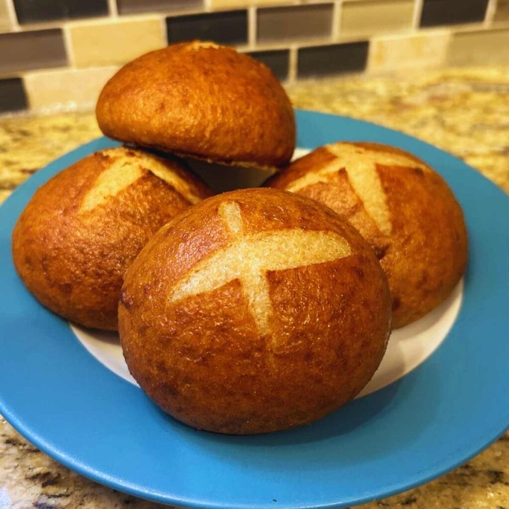 sourdough pretzel buns with fresh milled flour