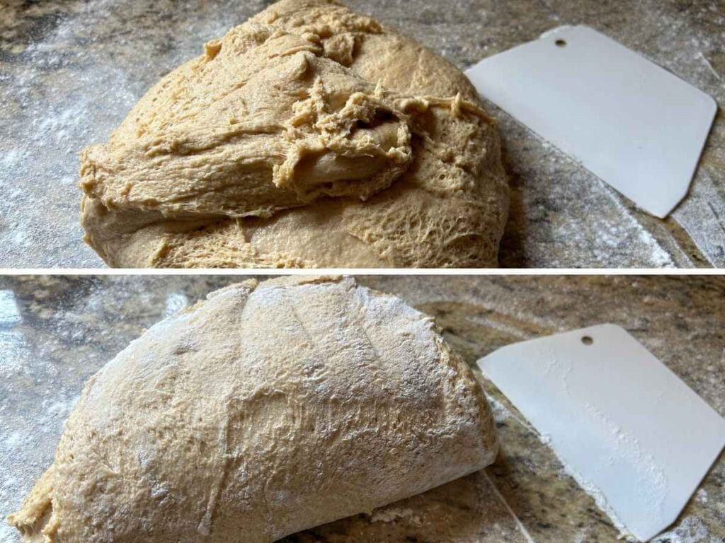 dough on a floured surface then folded over once