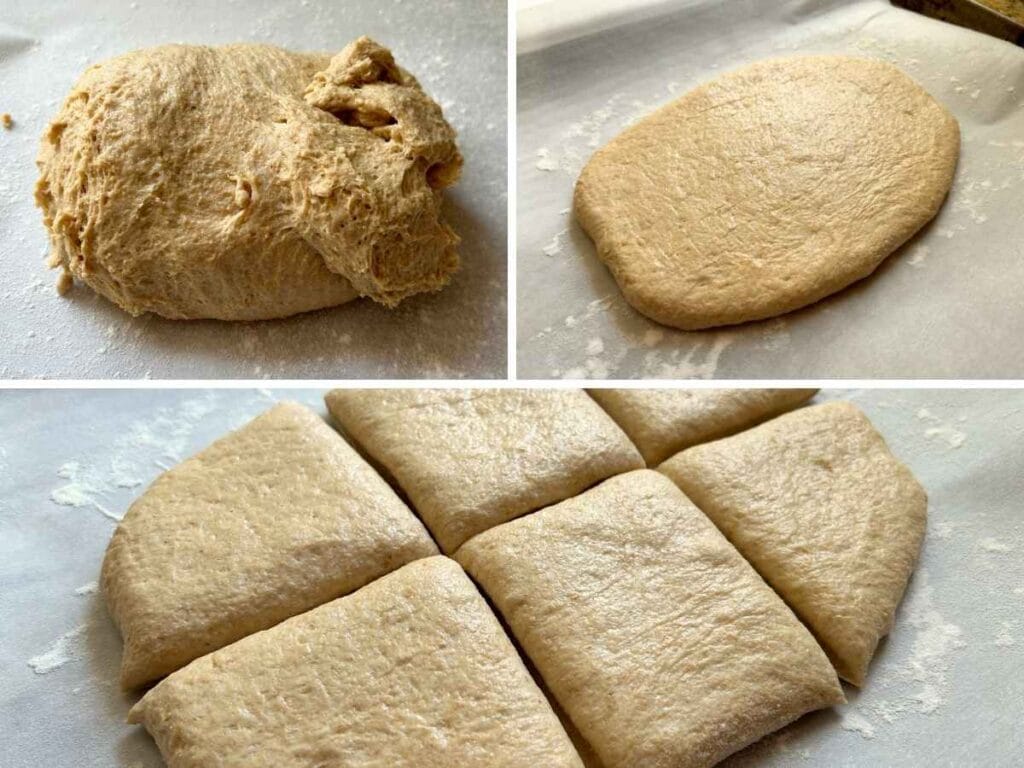 process shots showing how to roll out and cut rolls