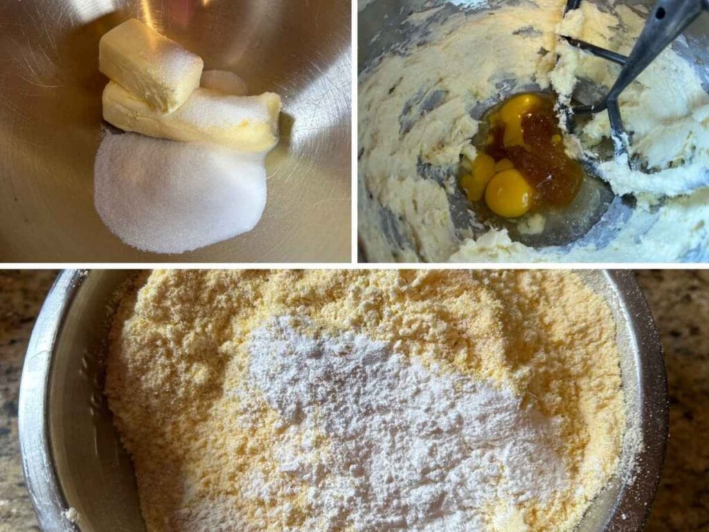process shots of mixing ingredients for cornbread