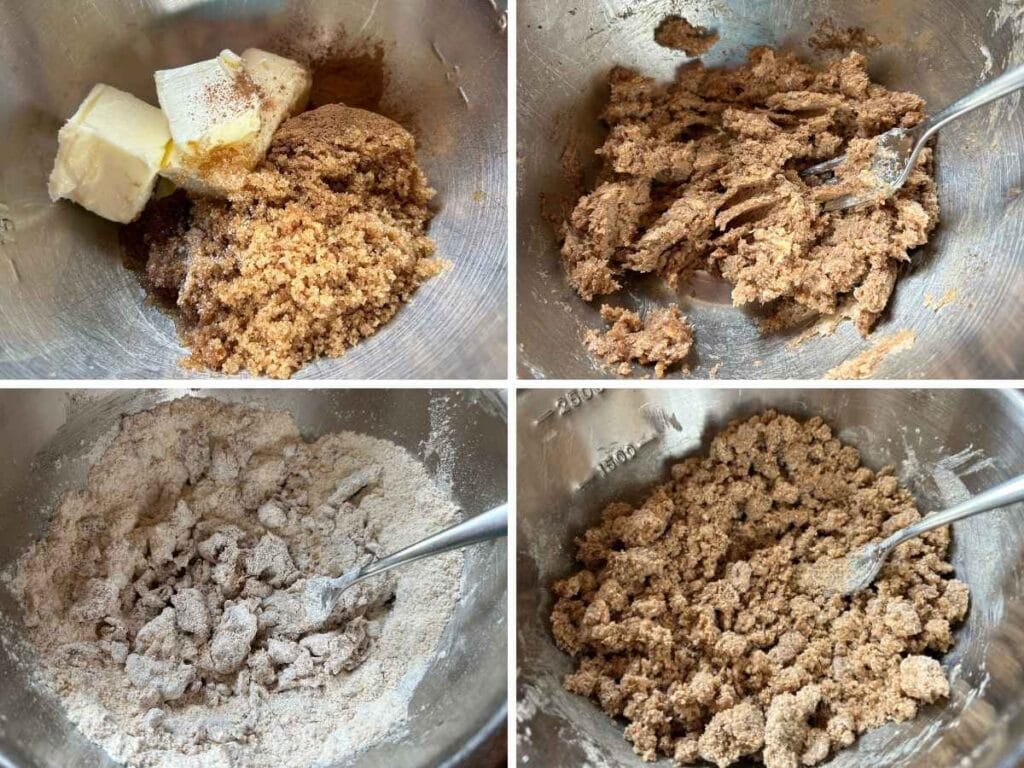 process shots mixing a streusel topping