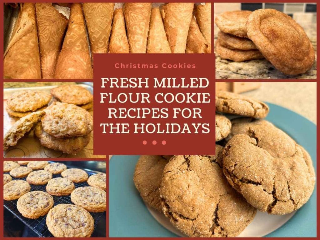 collage of different fresh milled flour cookies with red box and title overlayed