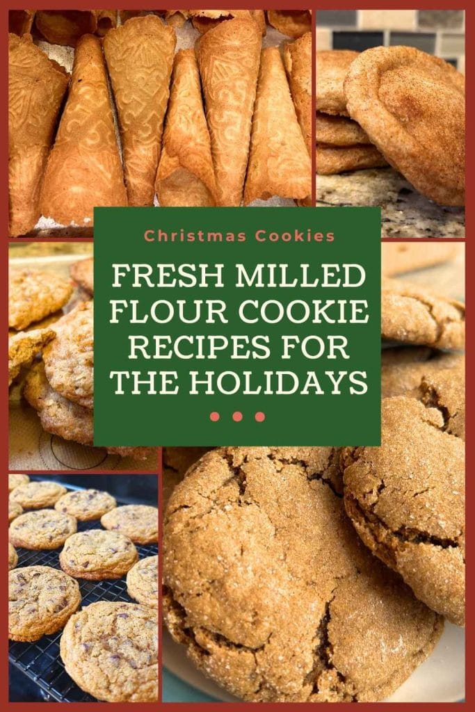 collage of different fresh milled flour cookies with green title box for pinterest image
