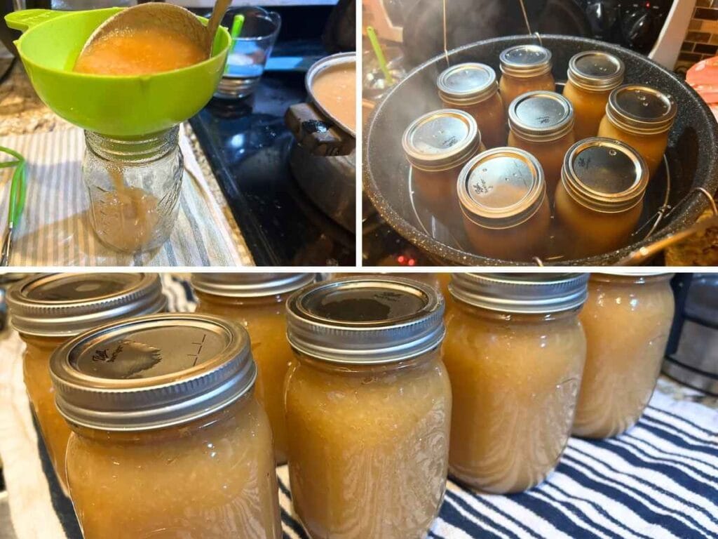 process shots of jarring, canning, and canned applesauce