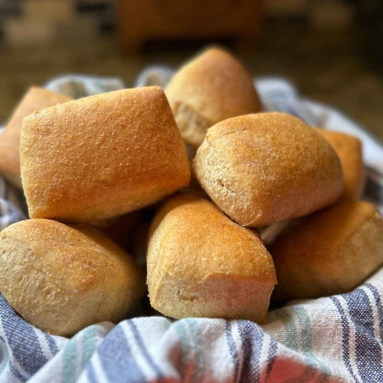 close up view of a pile of copycat Texas Roadhouse Rolls