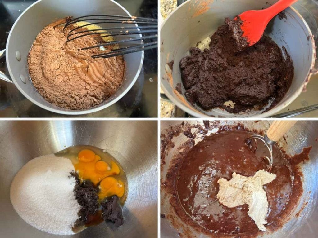 process shots of mixing the ingredients for crinkle cookies