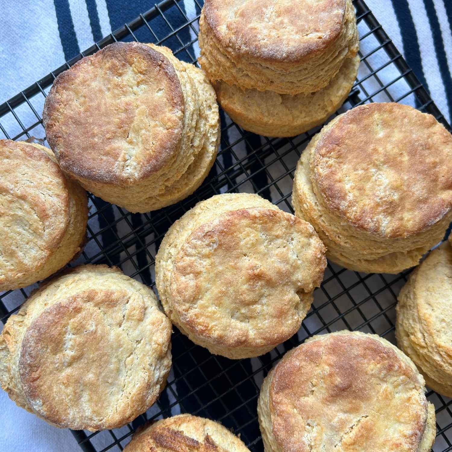 biscuits on a cooling rack over a kitchen towel