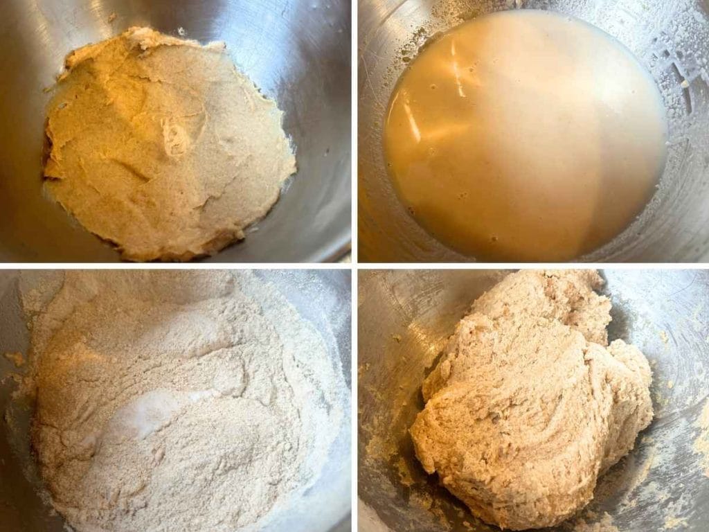 process showing how to mix up a shaggy bread dough