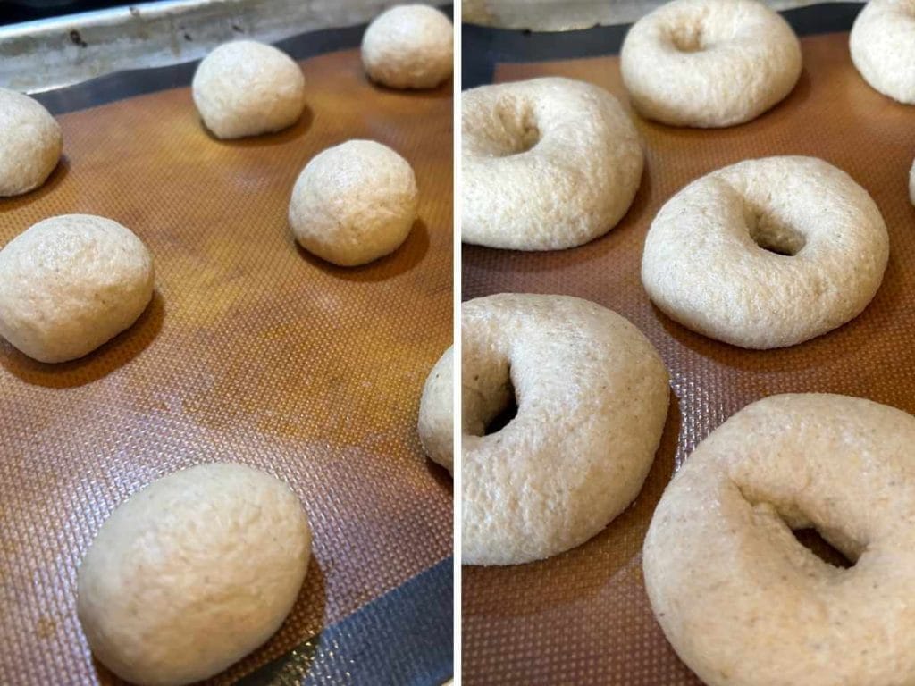 dough balls formed into bagel shape before rising