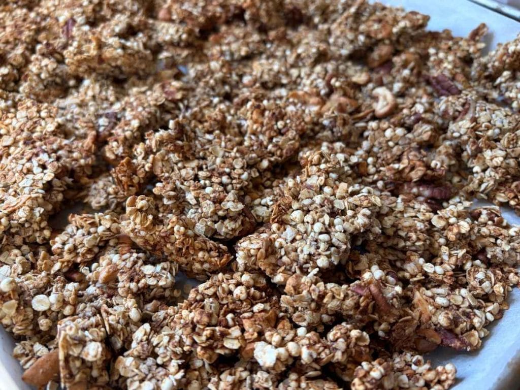 close up view of granola clusters