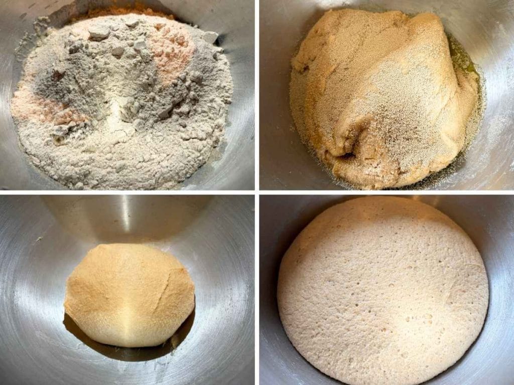 process of mixing ingredients to make bread dough