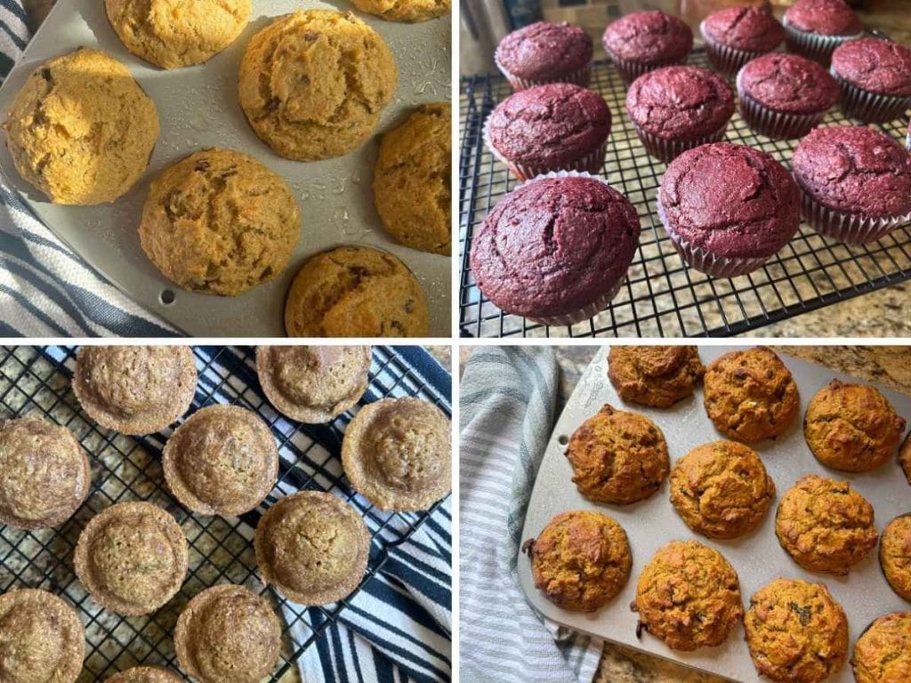 variety of muffins in a collage