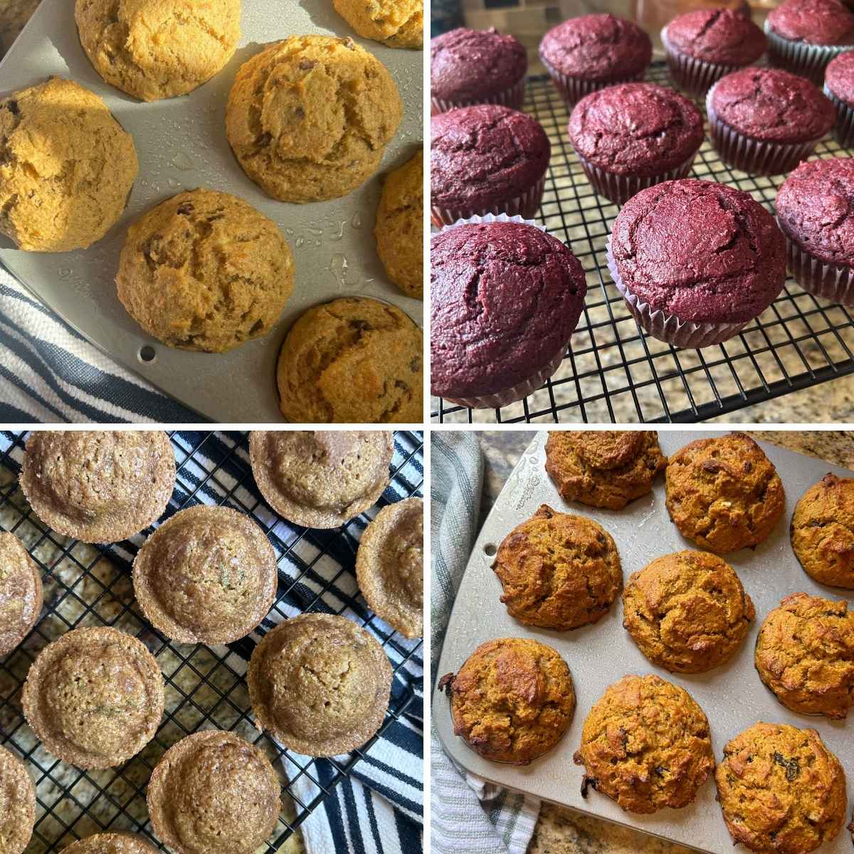 variety of muffins in a collage