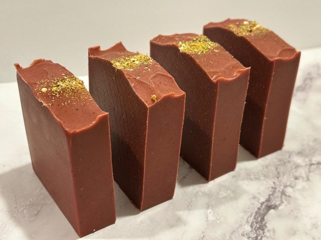 bars of citrus sorbet tallow soap lined up evenly