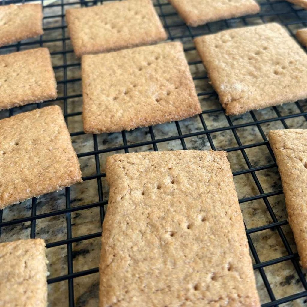 baked fresh milled flour graham crackers on a cooling rack