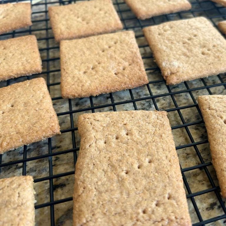 baked fresh milled flour graham crackers on a cooling rack
