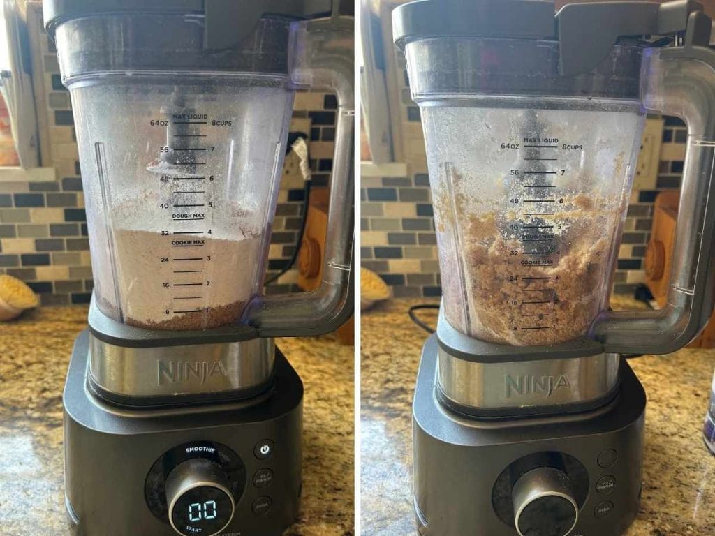 dry ingredients in a blender before being mixed and then after it has been blended into a dough