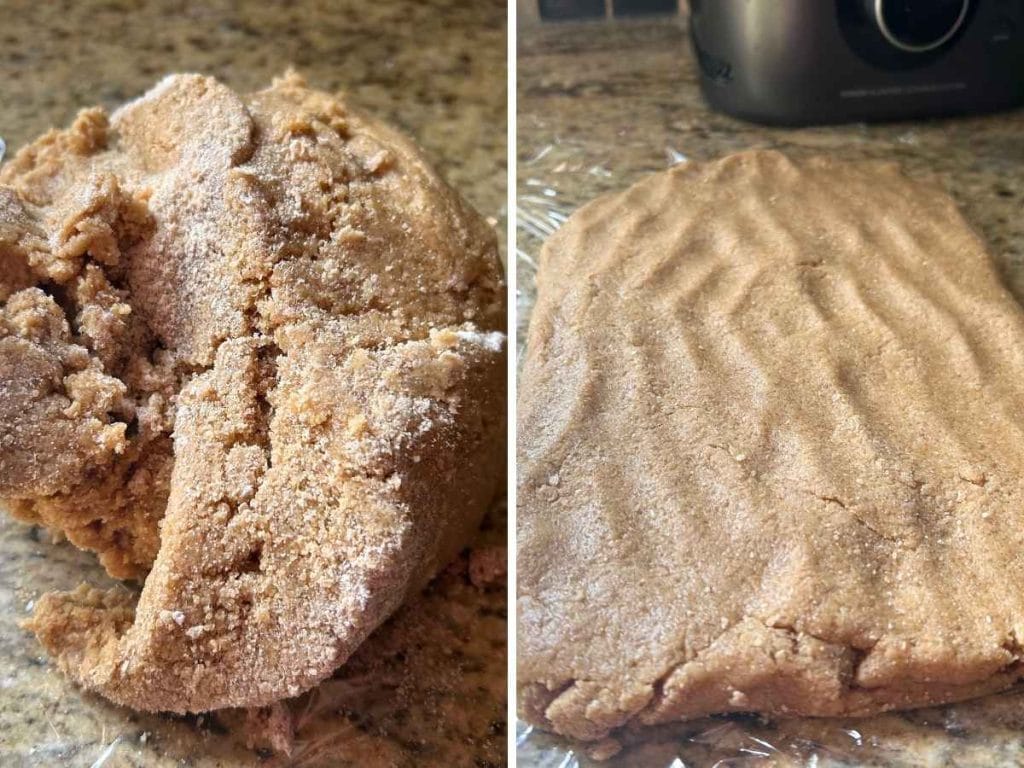 dough in a pile and then rolled into a rectangle