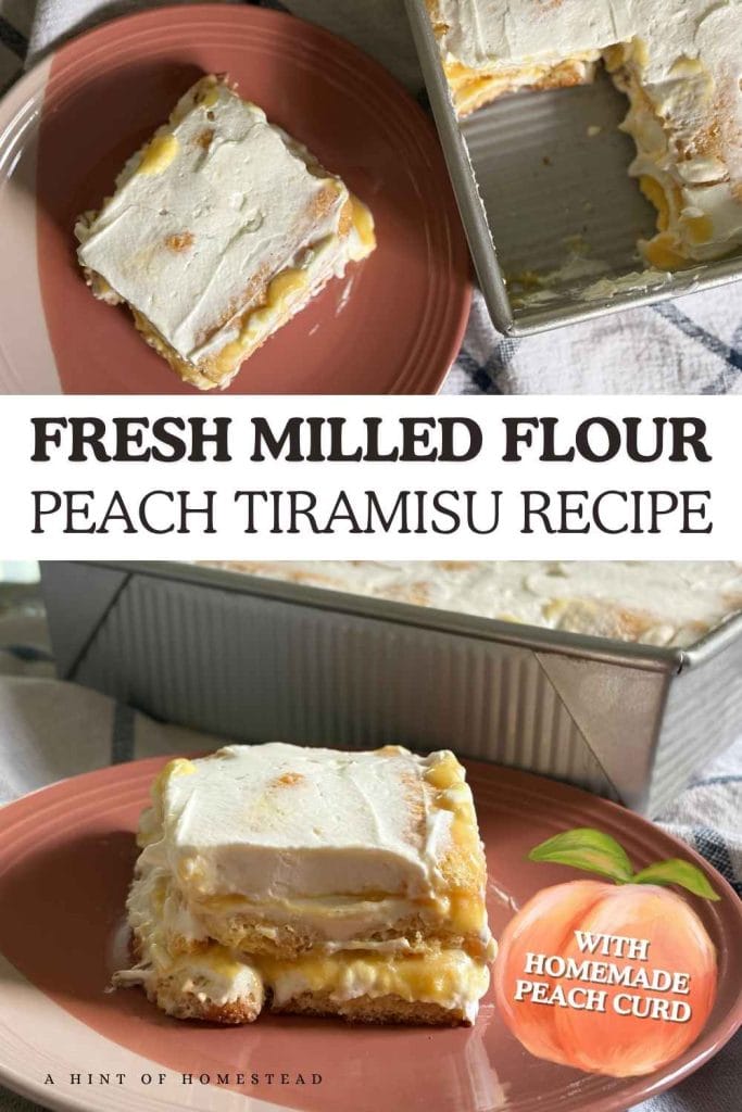 pinterest image of homemade peach tiramisu