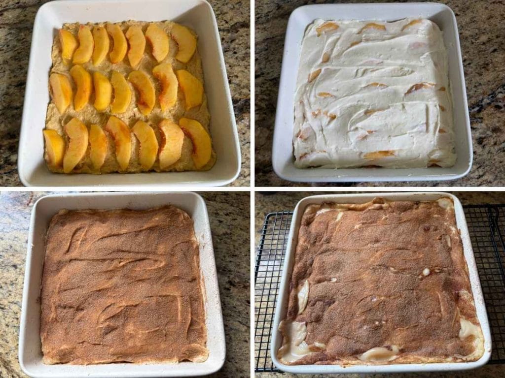 process of layering a peaches and cream cake
