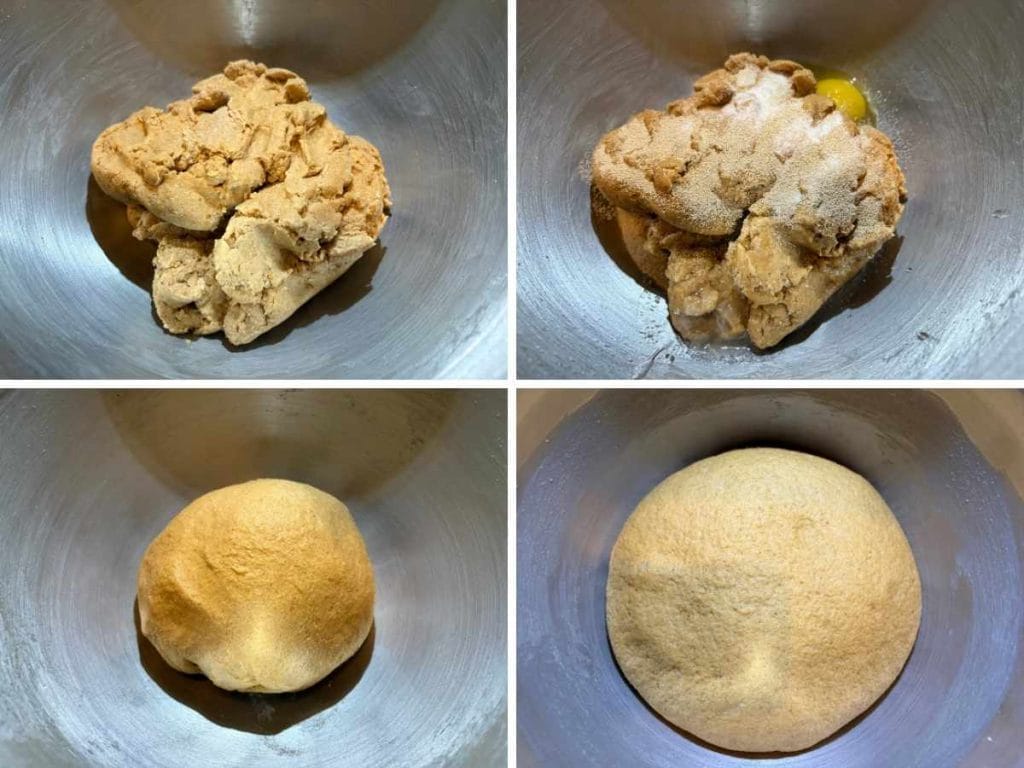 process of adding fats and yeast to bread dough, kneaded dough, and risen dough