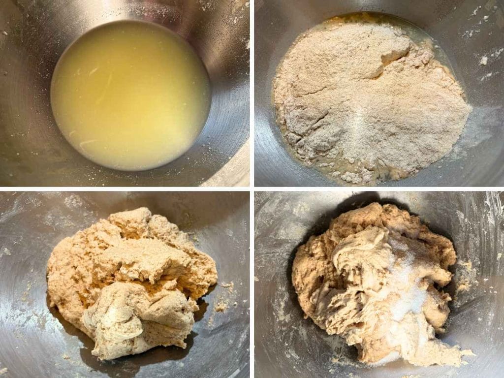 process of mixing whey with flour into a dough then adding starter and salt