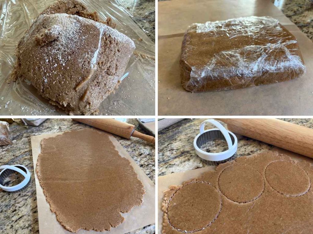 speculaas graham cracker dough rolled out and cut into rounds