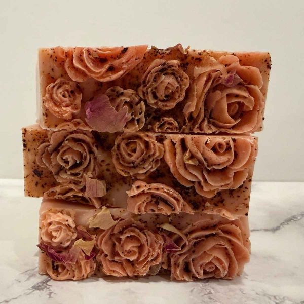 stack of wild rose and chamomile tallow soap bars